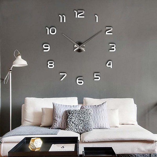 Stick-on Large Wall Clock 3D DIY Mirror Sticker Surface Home Decor Art Design 