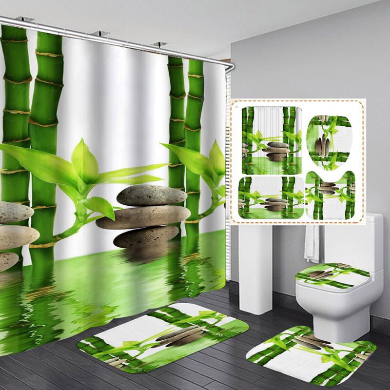 4Pcs/set Waterproof Shower Curtain Bathroom Toilet Cover Mat Carpet Rug Animal 