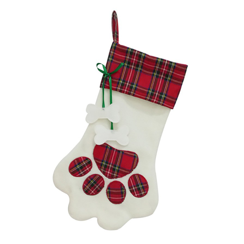 Willsa Christmas Candy Bag Gift Bag Packaging BagPlaid Bags Pet Dog Cat Paw Stocking Socks Xmas Tree Ornaments 